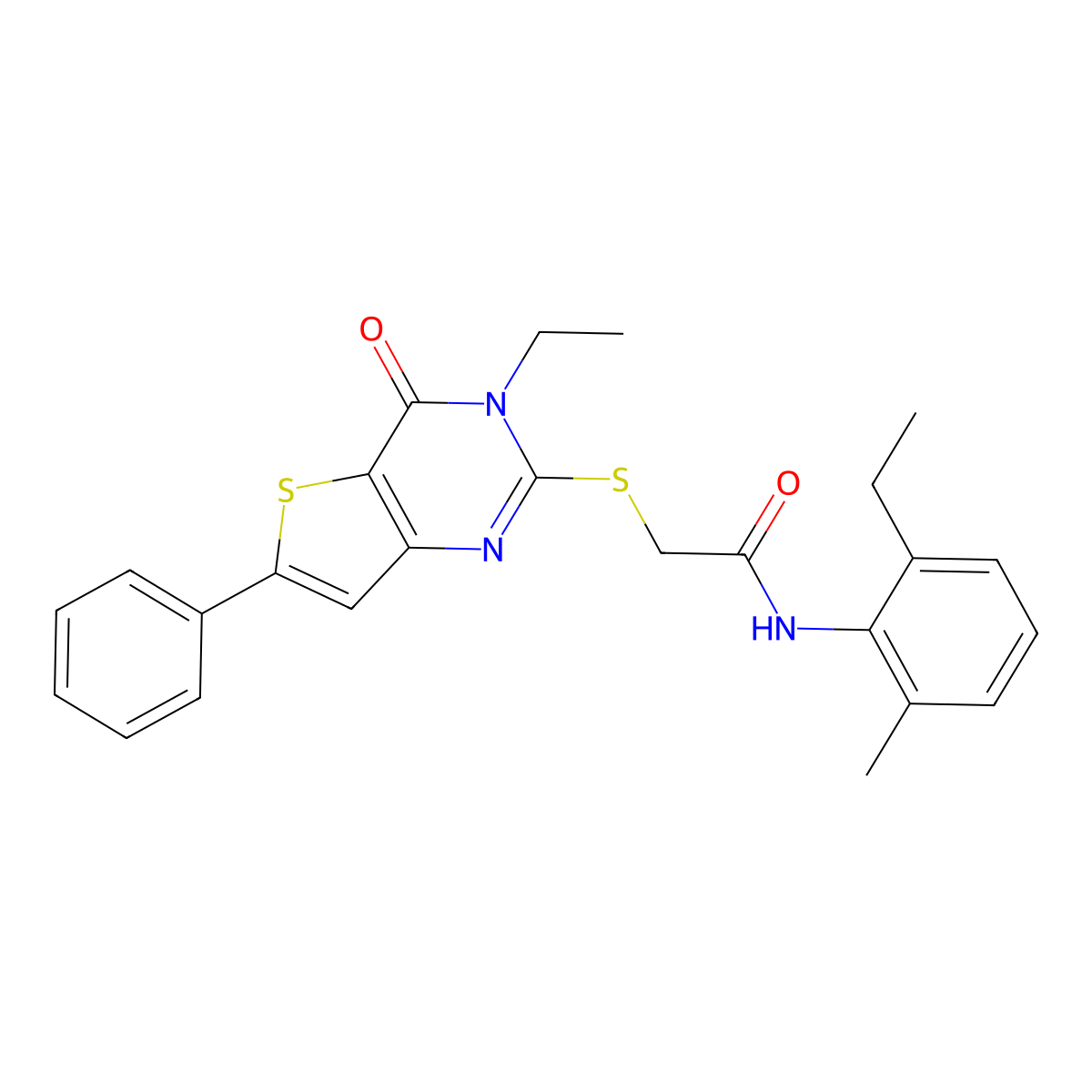 2-({3-ethyl-4-oxo-6-phenyl-3H,4H-thieno[3,2-d]pyrimidin-2-yl}sulfanyl)-N-(2-ethyl-6-methylphenyl)acetamide molecular structure, CAS 1189447-88-8