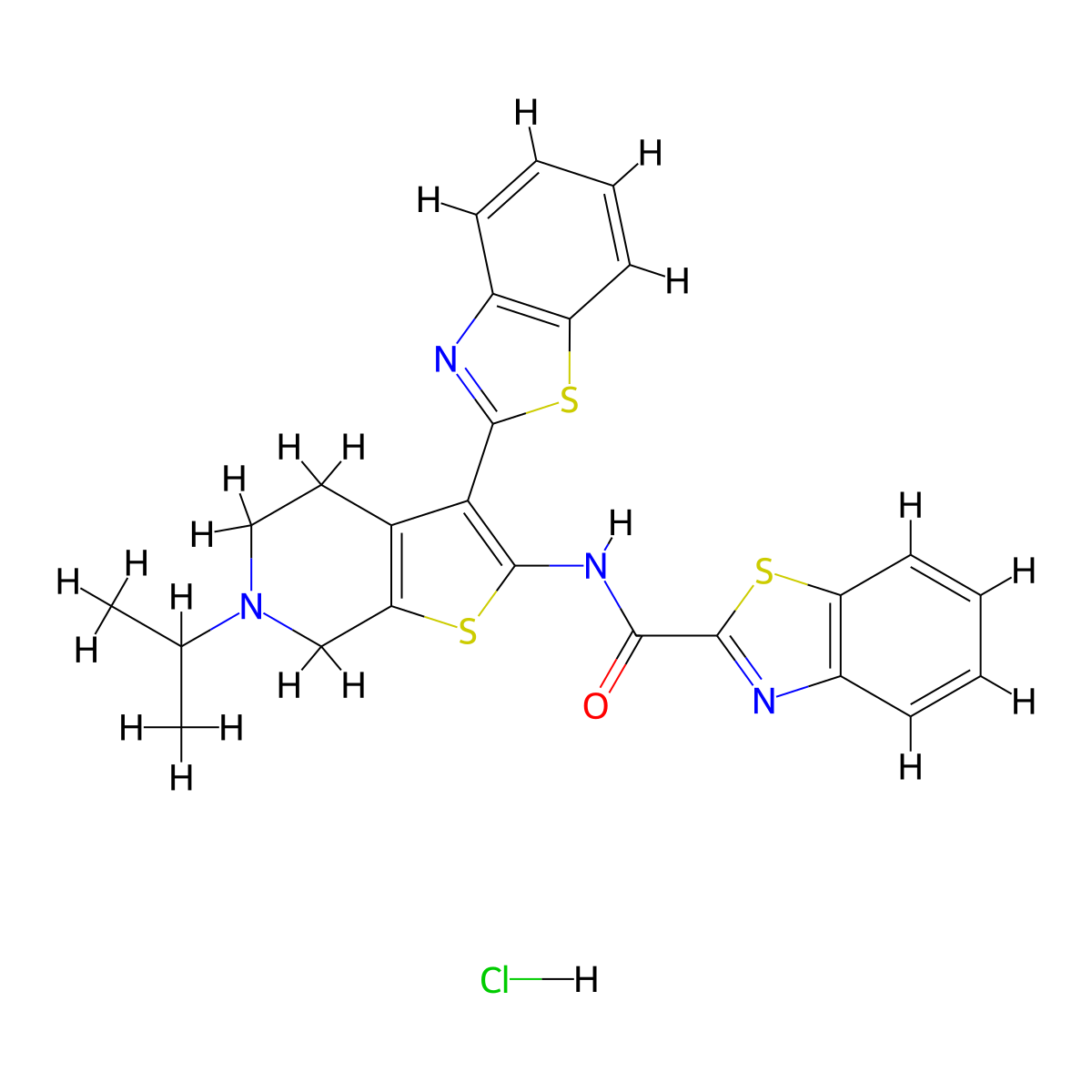 N-(3-(benzo[d]thiazol-2-yl)-6-isopropyl-4,5,6,7-tetrahydrothieno[2,3-c]pyridin-2-yl)benzo[d]thiazole-2-carboxamide hydrochloride molecular structure, CAS 1189448-98-3