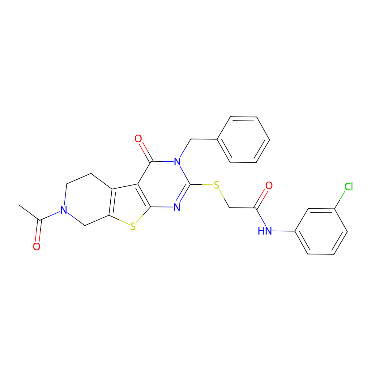 2-((7-acetyl-3-benzyl-4-oxo-3,4,5,6,7,8-hexahydropyrido[4',3':4,5]thieno[2,3-d]pyrimidin-2-yl)thio)-N-(3-chlorophenyl)acetamide molecular structure, CAS 1189449-19-1