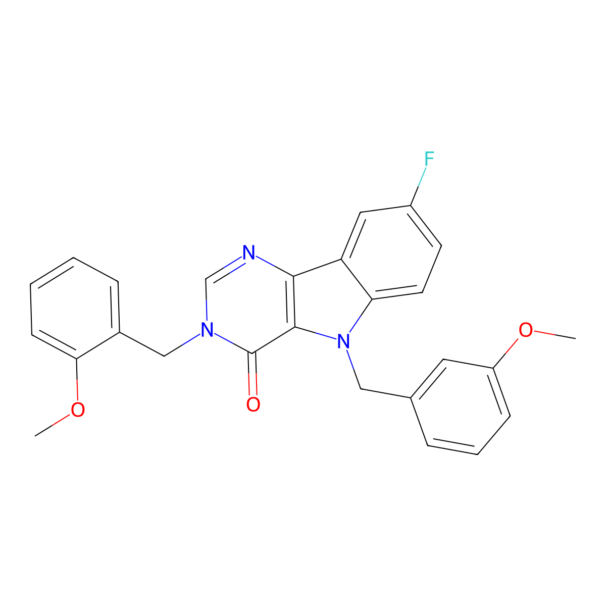 8-fluoro-3-(2-methoxybenzyl)-5-(3-methoxybenzyl)-3H-pyrimido[5,4-b]indol-4(5H)-one molecular structure, CAS 1189449-33-9