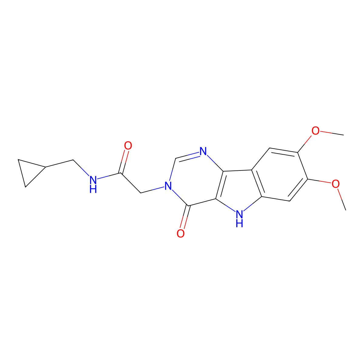 N-(cyclopropylmethyl)-2-(7,8-dimethoxy-4-oxo-4,5-dihydro-3H-pyrimido[5,4-b]indol-3-yl)acetamide molecular structure, CAS 1189449-45-3