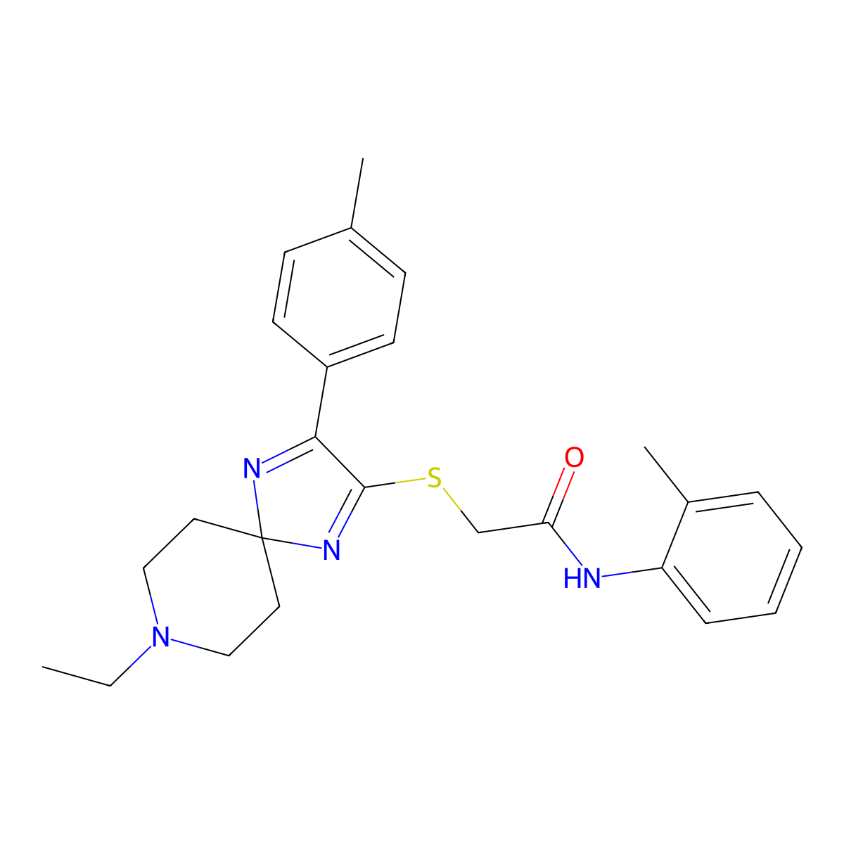 2-{[8-Ethyl-3-(4-methylphenyl)-1,4,8-triazaspiro[4.5]deca-1,3-dien-2-YL]sulfanyl}-N-(2-methylphenyl)acetamide molecular structure, CAS 1189449-89-5
