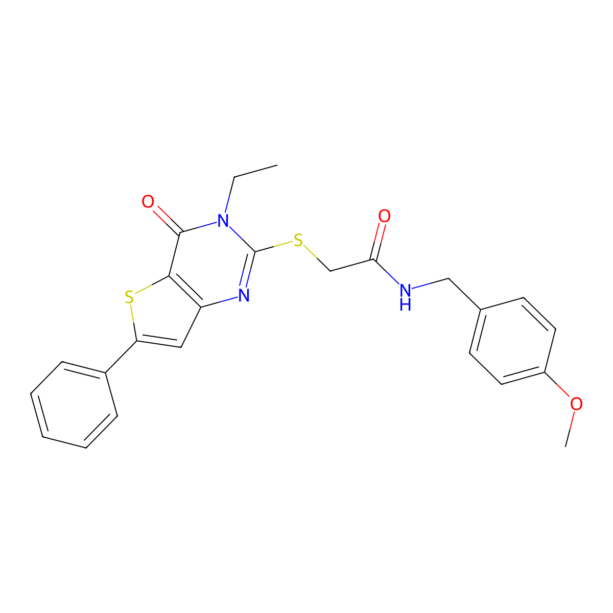 2-({3-ethyl-4-oxo-6-phenyl-3H,4H-thieno[3,2-d]pyrimidin-2-yl}sulfanyl)-N-[(4-methoxyphenyl)methyl]acetamide molecular structure, CAS 1189449-95-3