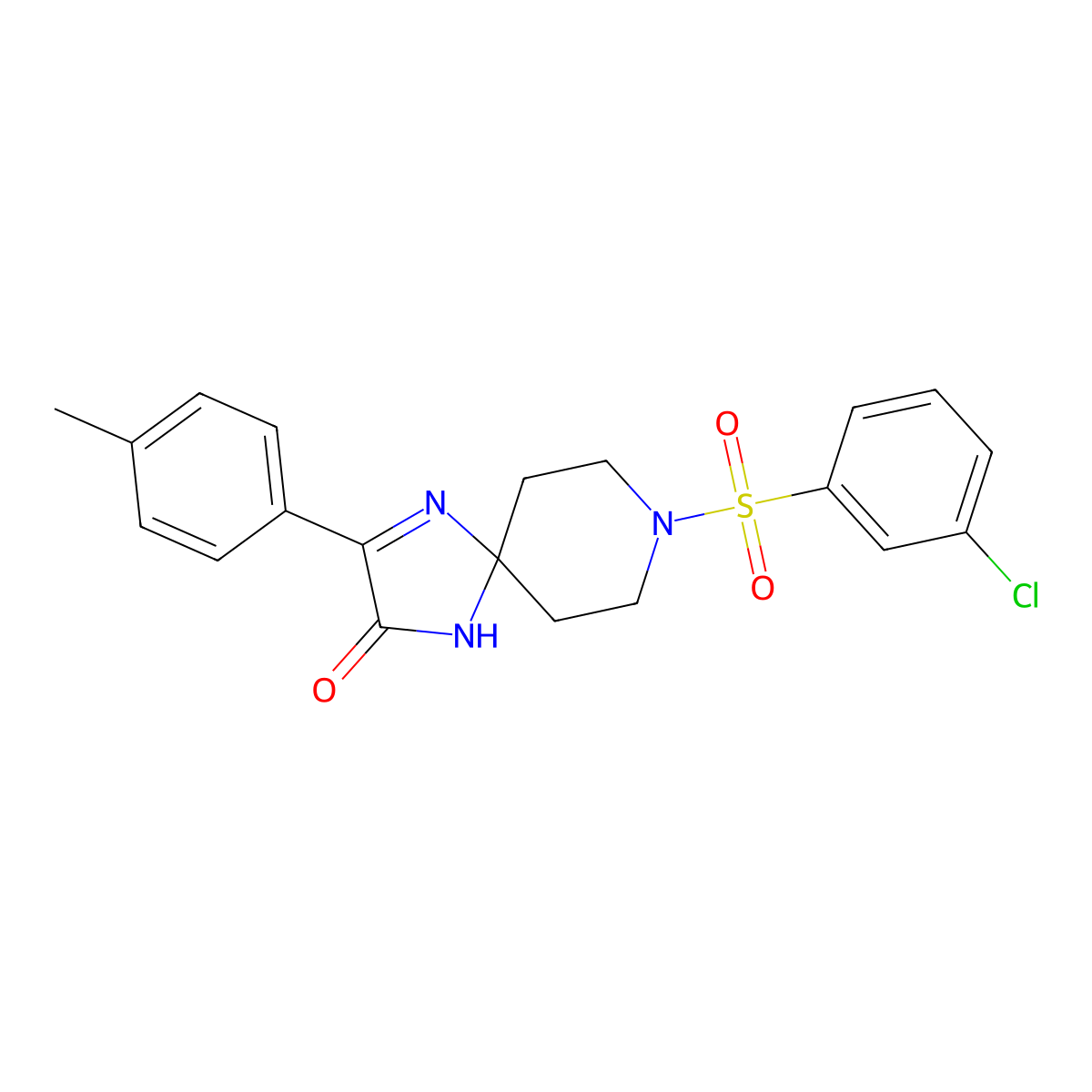 8-((3-Chlorophenyl)sulfonyl)-3-(p-tolyl)-1,4,8-triazaspiro[4.5]dec-3-en-2-one molecular structure, CAS 1189450-08-5