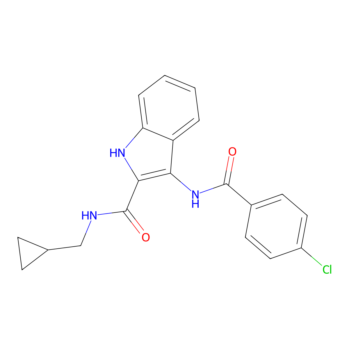 3-(4-chlorobenzamido)-N-(cyclopropylmethyl)-1H-indole-2-carboxamide molecular structure, CAS 1189450-15-4