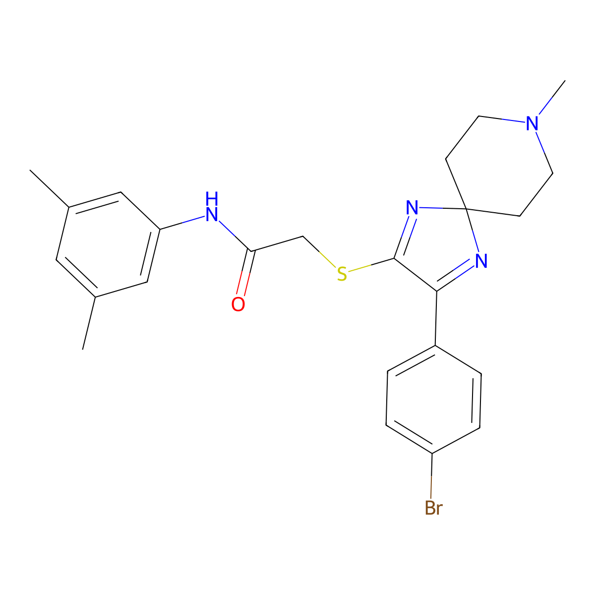 2-((3-(4-bromophenyl)-8-methyl-1,4,8-triazaspiro[4.5]deca-1,3-dien-2-yl)thio)-N-(3,5-dimethylphenyl)acetamide molecular structure, CAS 1189450-16-5
