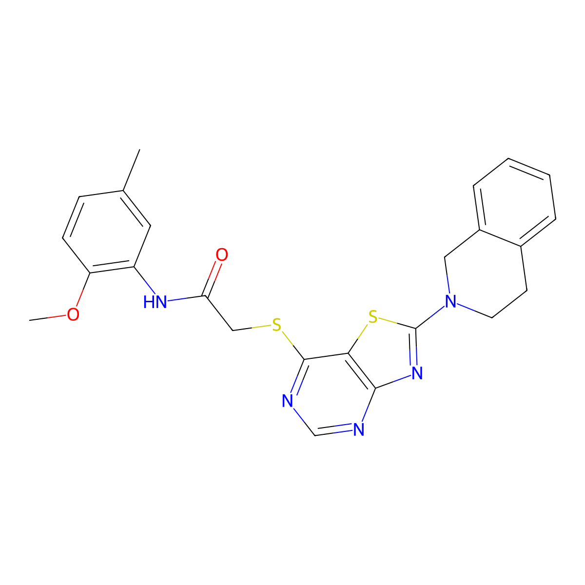 2-((2-(3,4-dihydroisoquinolin-2(1H)-yl)thiazolo[4,5-d]pyrimidin-7-yl)thio)-N-(2-methoxy-5-methylphenyl)acetamide molecular structure, CAS 1189450-20-1
