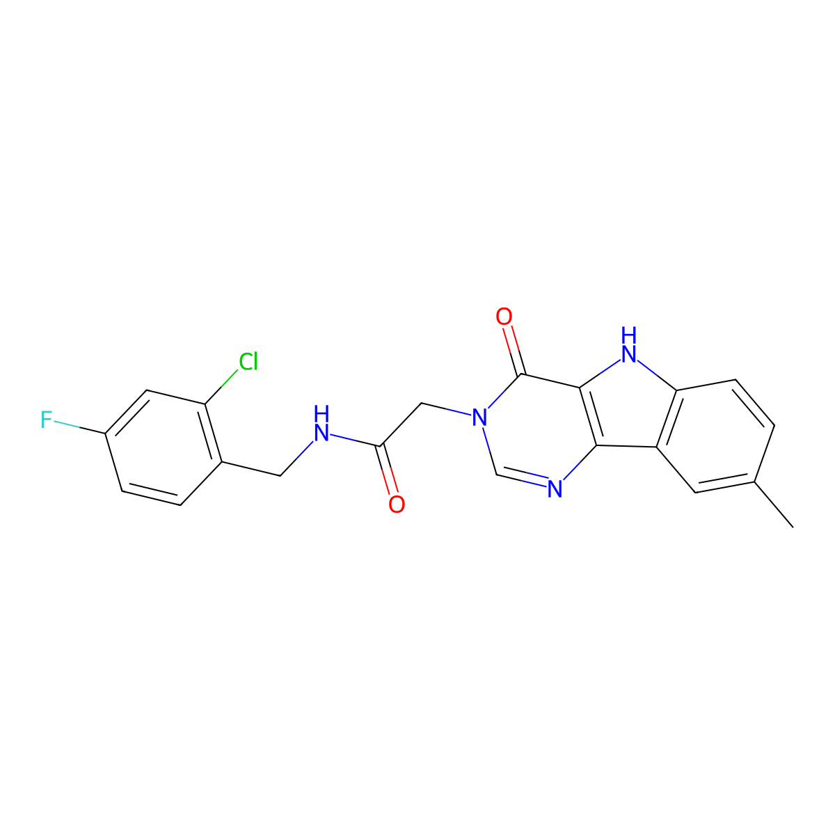 N-(2-chloro-4-fluorobenzyl)-2-(8-methyl-4-oxo-4,5-dihydro-3H-pyrimido[5,4-b]indol-3-yl)acetamide molecular structure, CAS 1189450-67-6