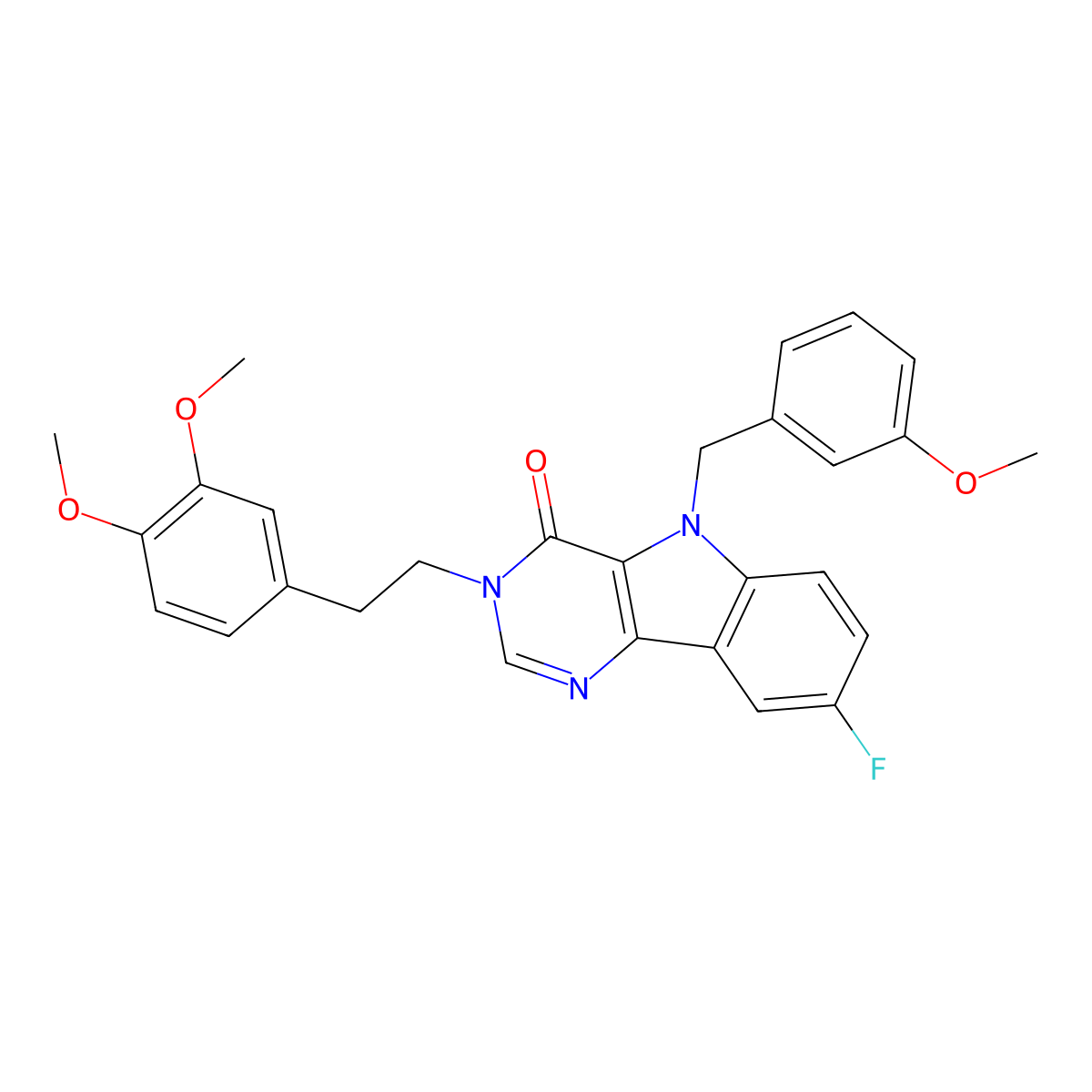 3-(3,4-dimethoxyphenethyl)-8-fluoro-5-(3-methoxybenzyl)-3H-pyrimido[5,4-b]indol-4(5H)-one molecular structure, CAS 1189450-98-3