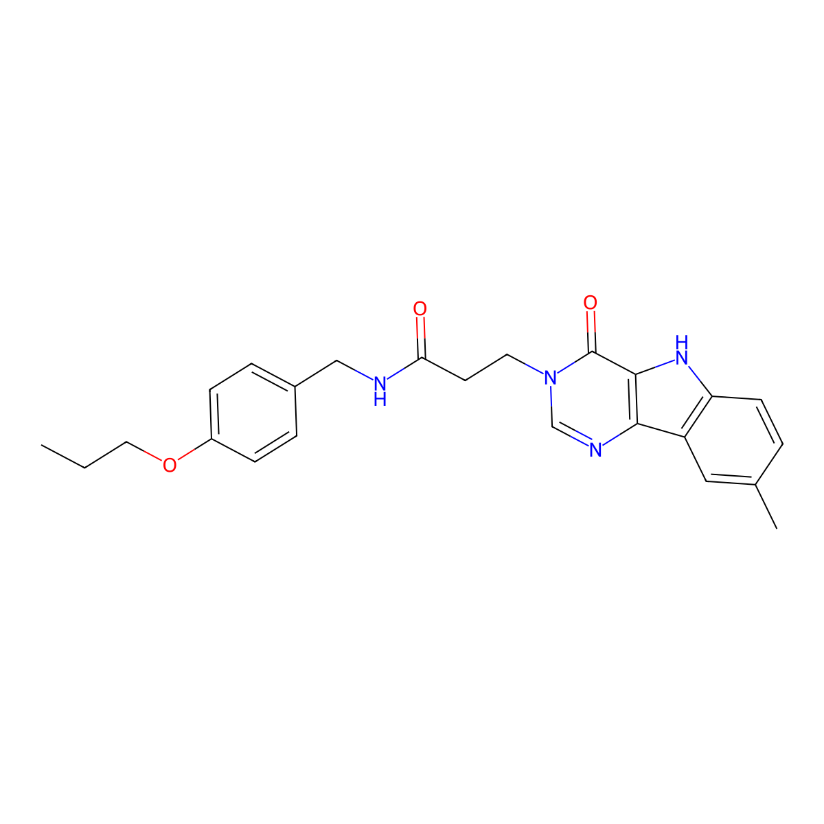 3-(8-methyl-4-oxo-4,5-dihydro-3H-pyrimido[5,4-b]indol-3-yl)-N-(4-propoxybenzyl)propanamide molecular structure, CAS 1189451-03-3