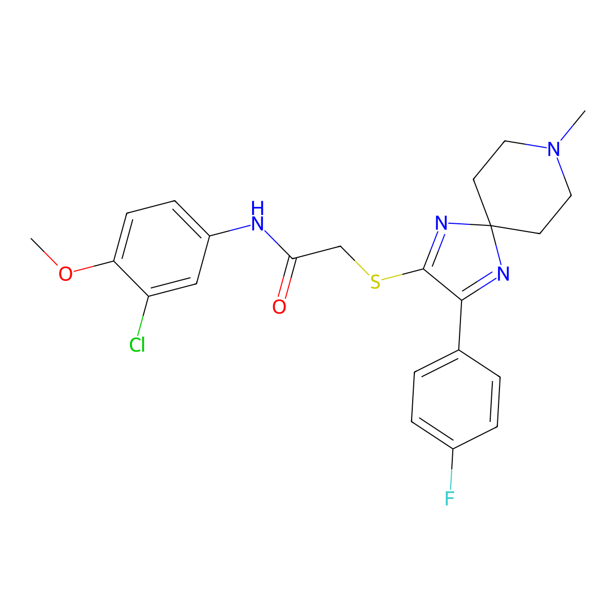 N-(3-Chloro-4-methoxyphenyl)-2-{[3-(4-fluorophenyl)-8-methyl-1,4,8-triazaspiro[4.5]deca-1,3-dien-2-YL]sulfanyl}acetamide molecular structure, CAS 1189452-92-3