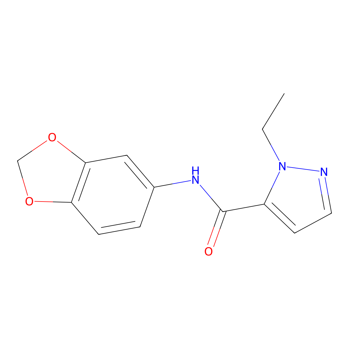 N-(benzo[d][1,3]dioxol-5-yl)-1-ethyl-1H-pyrazole-5-carboxamide molecular structure, CAS 1189452-97-8