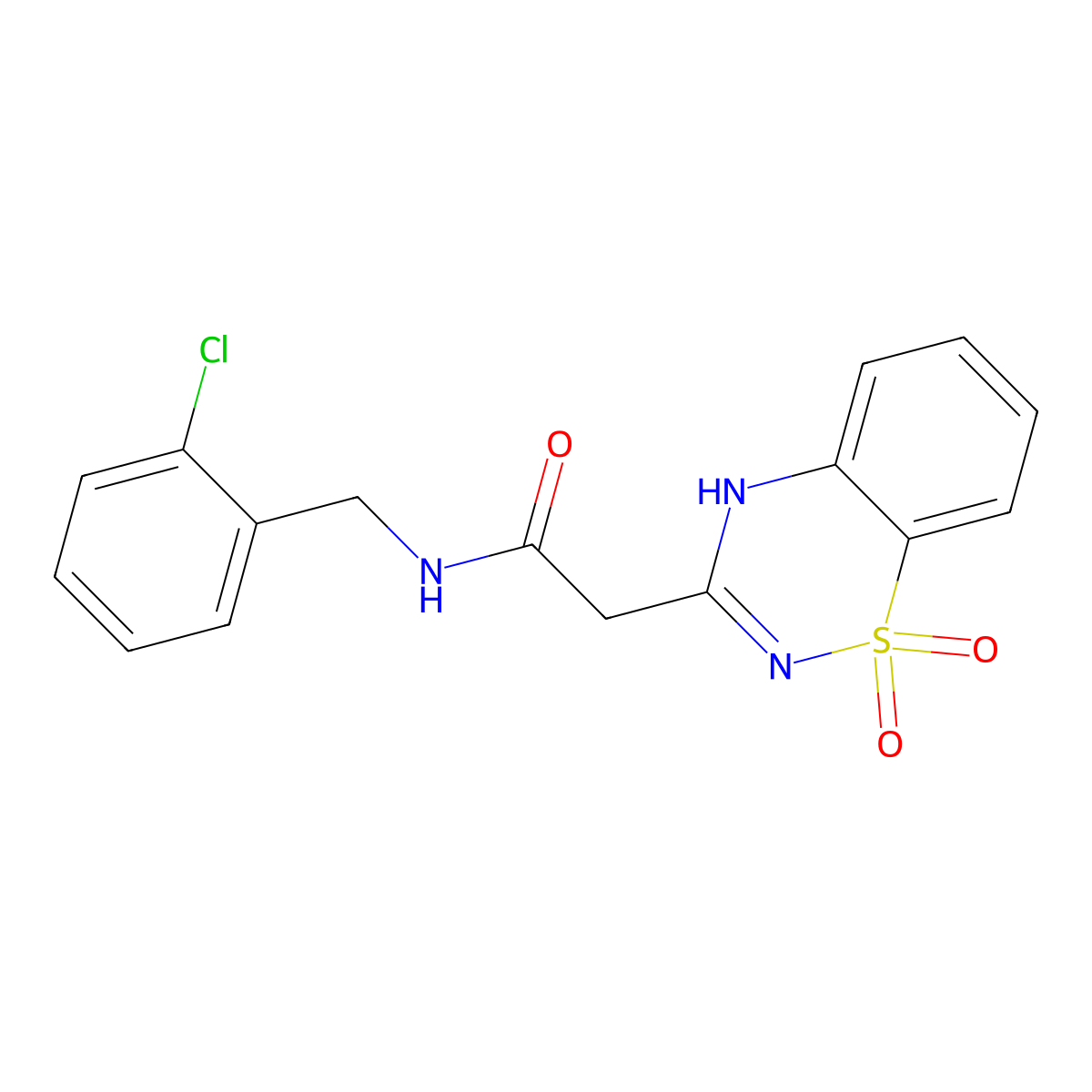 N-(2-chlorobenzyl)-2-(1,1-dioxido-2H-1,2,4-benzothiadiazin-3-yl)acetamide molecular structure, CAS 1189453-49-3