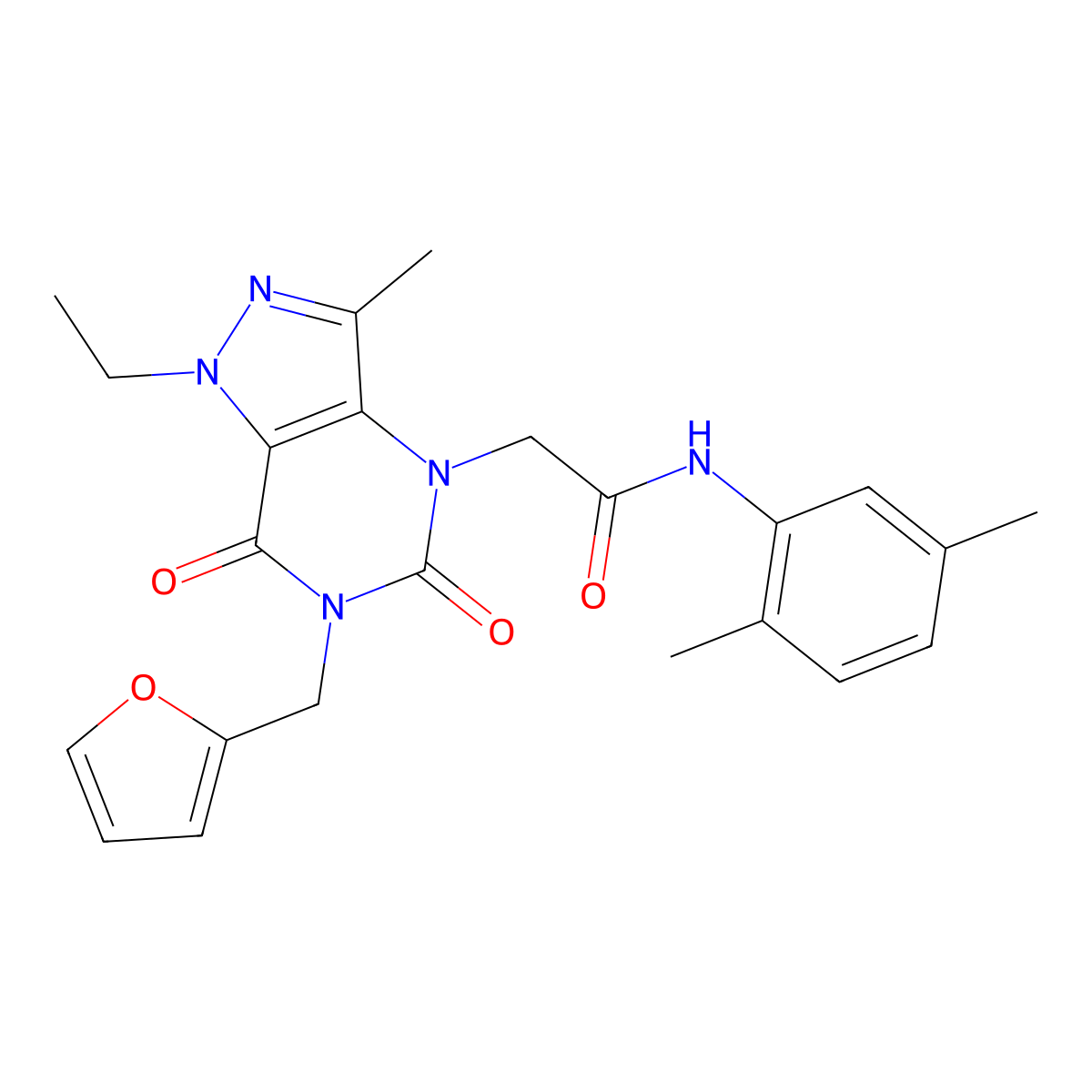 N-(2,5-dimethylphenyl)-2-(1-ethyl-6-(furan-2-ylmethyl)-3-methyl-5,7-dioxo-6,7-dihydro-1H-pyrazolo[4,3-d]pyrimidin-4(5H)-yl)acetamide molecular structure, CAS 1189453-81-3