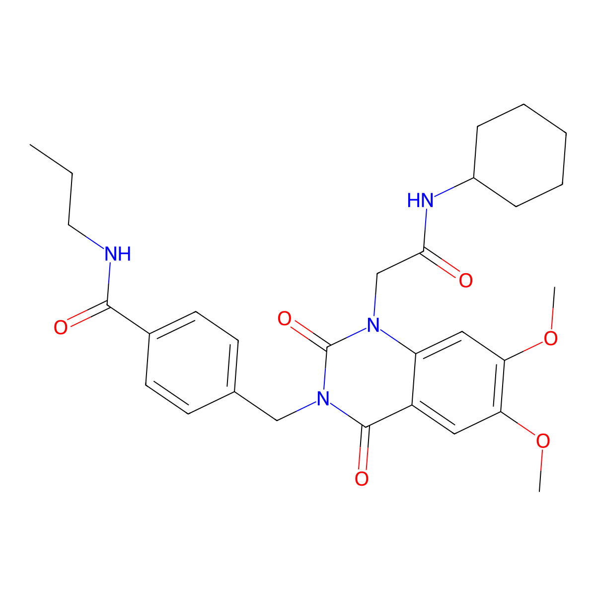 4-((1-(2-(cyclohexylamino)-2-oxoethyl)-6,7-dimethoxy-2,4-dioxo-1,2-dihydroquinazolin-3(4H)-yl)methyl)-N-propylbenzamide molecular structure, CAS 1189454-09-8