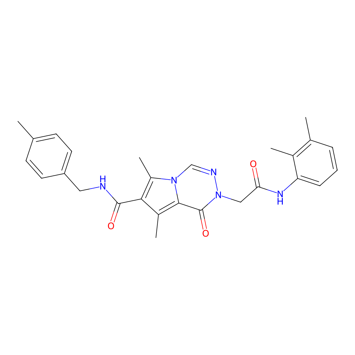 2-{[(2,3-dimethylphenyl)carbamoyl]methyl}-6,8-dimethyl-N-[(4-methylphenyl)methyl]-1-oxo-1H,2H-pyrrolo[1,2-d][1,2,4]triazine-7-carboxamide molecular structure, CAS 1189454-80-5