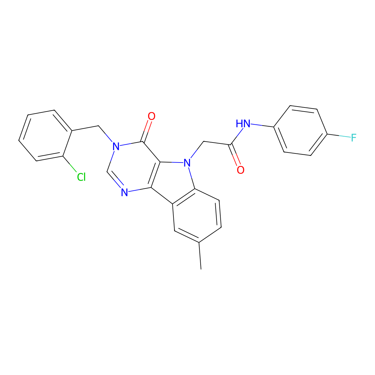 2-(3-(2-chlorobenzyl)-8-methyl-4-oxo-3H-pyrimido[5,4-b]indol-5(4H)-yl)-N-(4-fluorophenyl)acetamide molecular structure, CAS 1189455-10-4