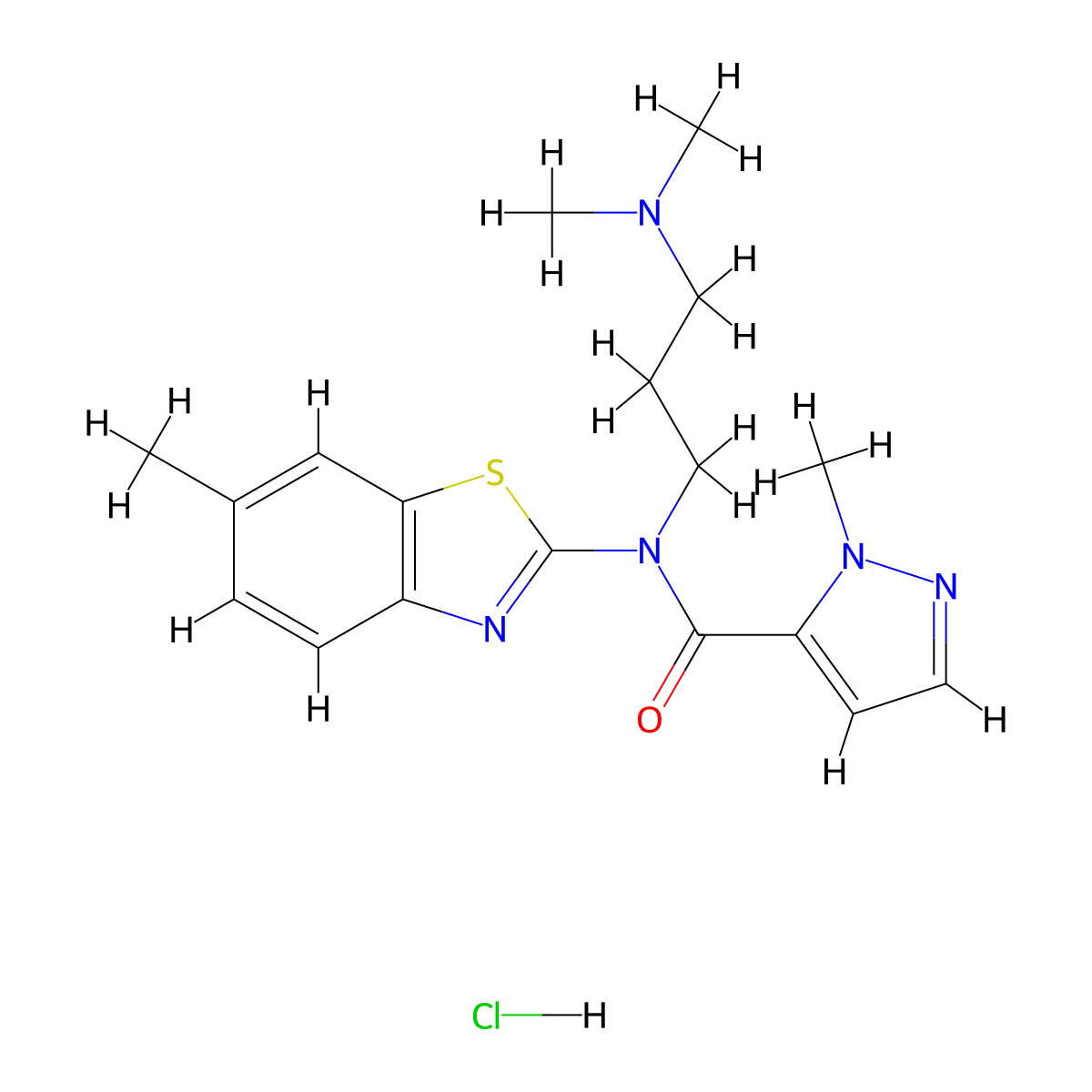 N-(3-(dimethylamino)propyl)-1-methyl-N-(6-methylbenzo[d]thiazol-2-yl)-1H-pyrazole-5-carboxamide hydrochloride molecular structure, CAS 1189455-45-5