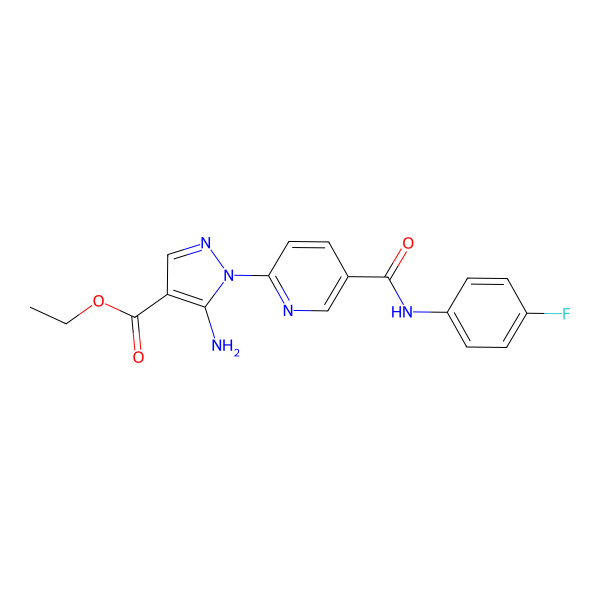 ethyl 5-amino-1-{5-[(4-fluorophenyl)carbamoyl]pyridin-2-yl}-1H-pyrazole-4-carboxylate molecular structure, CAS 1189455-58-0