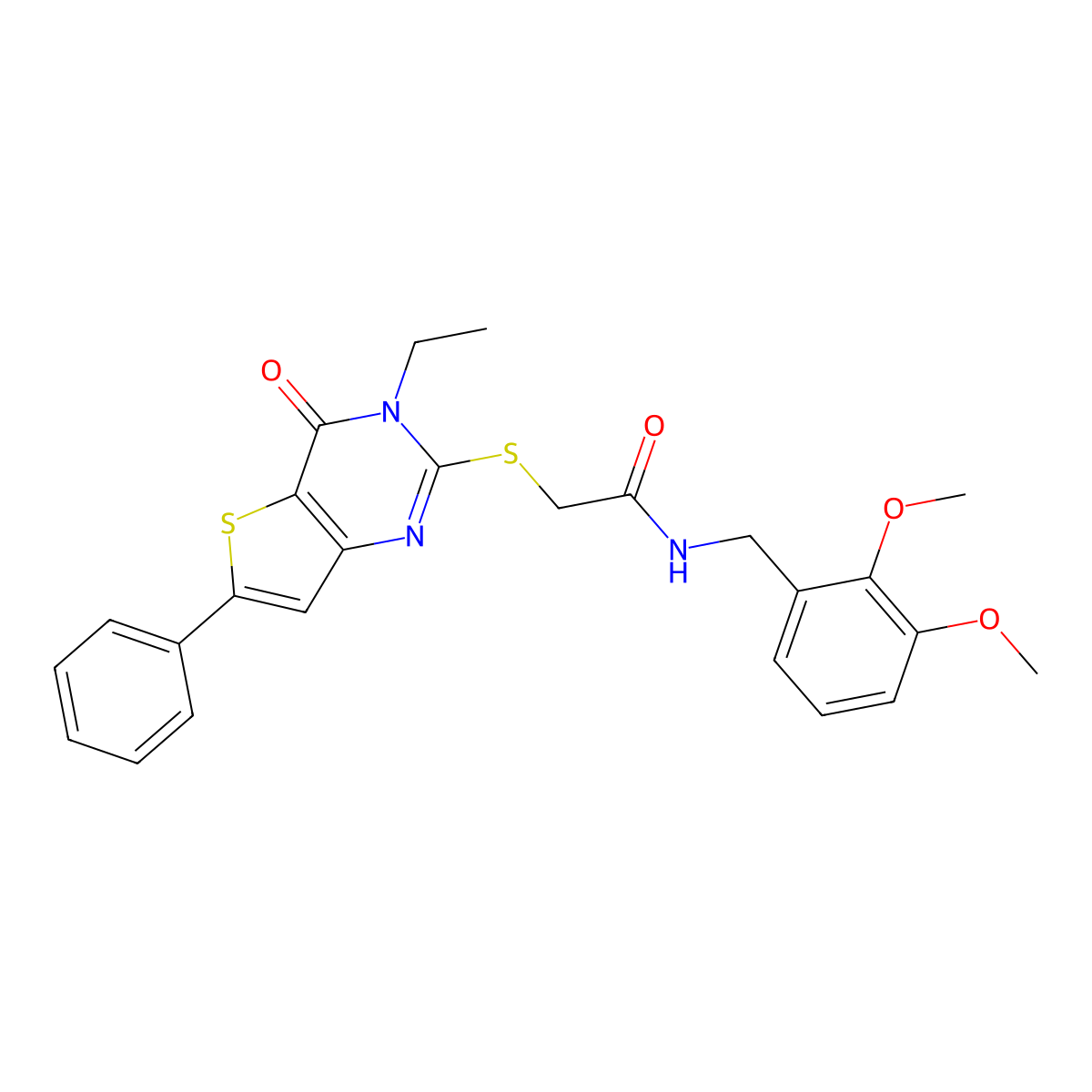 N-[(2,3-dimethoxyphenyl)methyl]-2-({3-ethyl-4-oxo-6-phenyl-3H,4H-thieno[3,2-d]pyrimidin-2-yl}sulfanyl)acetamide molecular structure, CAS 1189456-00-5