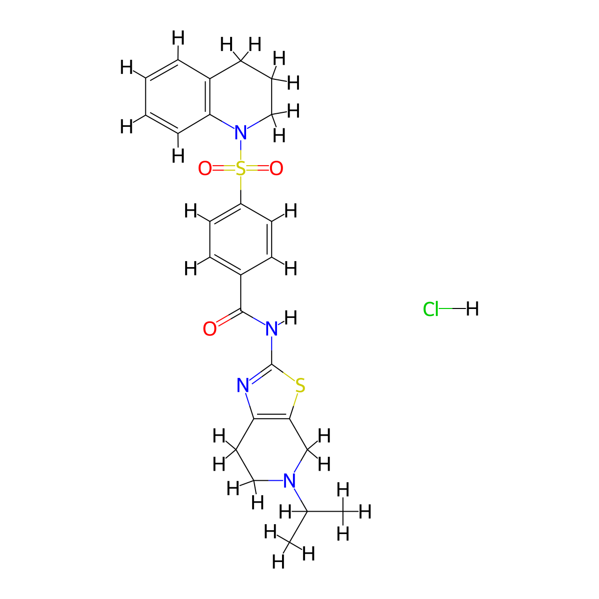 4-((3,4-dihydroquinolin-1(2H)-yl)sulfonyl)-N-(5-isopropyl-4,5,6,7-tetrahydrothiazolo[5,4-c]pyridin-2-yl)benzamide hydrochloride molecular structure, CAS 1189456-78-7