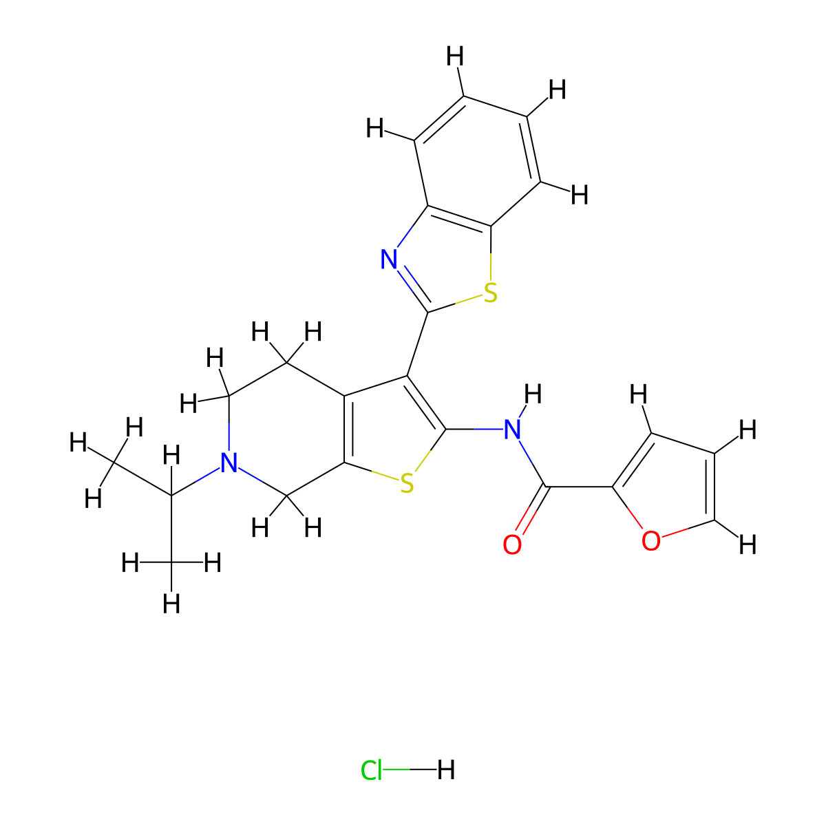 N-(3-(benzo[d]thiazol-2-yl)-6-isopropyl-4,5,6,7-tetrahydrothieno[2,3-c]pyridin-2-yl)furan-2-carboxamide hydrochloride molecular structure, CAS 1189457-05-3