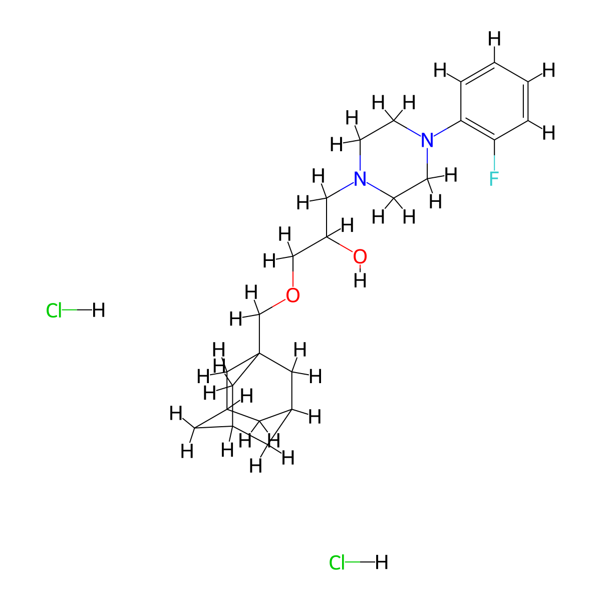 1-((3r,5r,7r)-Adamantan-1-ylmethoxy)-3-(4-(2-fluorophenyl)piperazin-1-yl)propan-2-ol dihydrochloride molecular structure, CAS 1189457-64-4