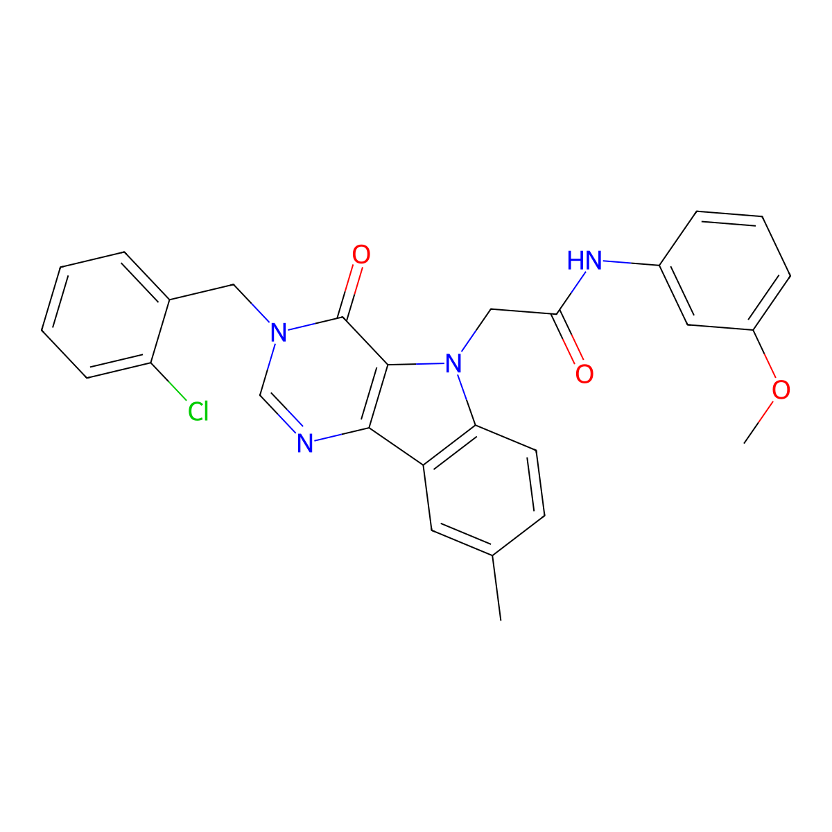 2-(3-(2-chlorobenzyl)-8-methyl-4-oxo-3H-pyrimido[5,4-b]indol-5(4H)-yl)-N-(3-methoxyphenyl)acetamide molecular structure, CAS 1189457-89-3