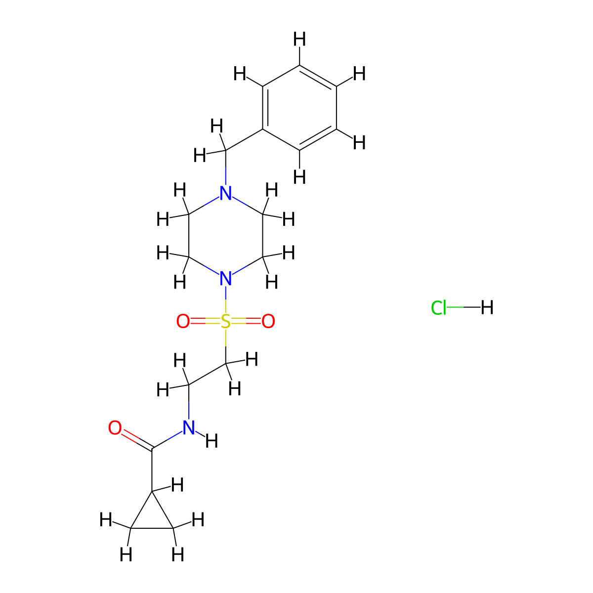 N-(2-((4-benzylpiperazin-1-yl)sulfonyl)ethyl)cyclopropanecarboxamide hydrochloride molecular structure, CAS 1189457-90-6