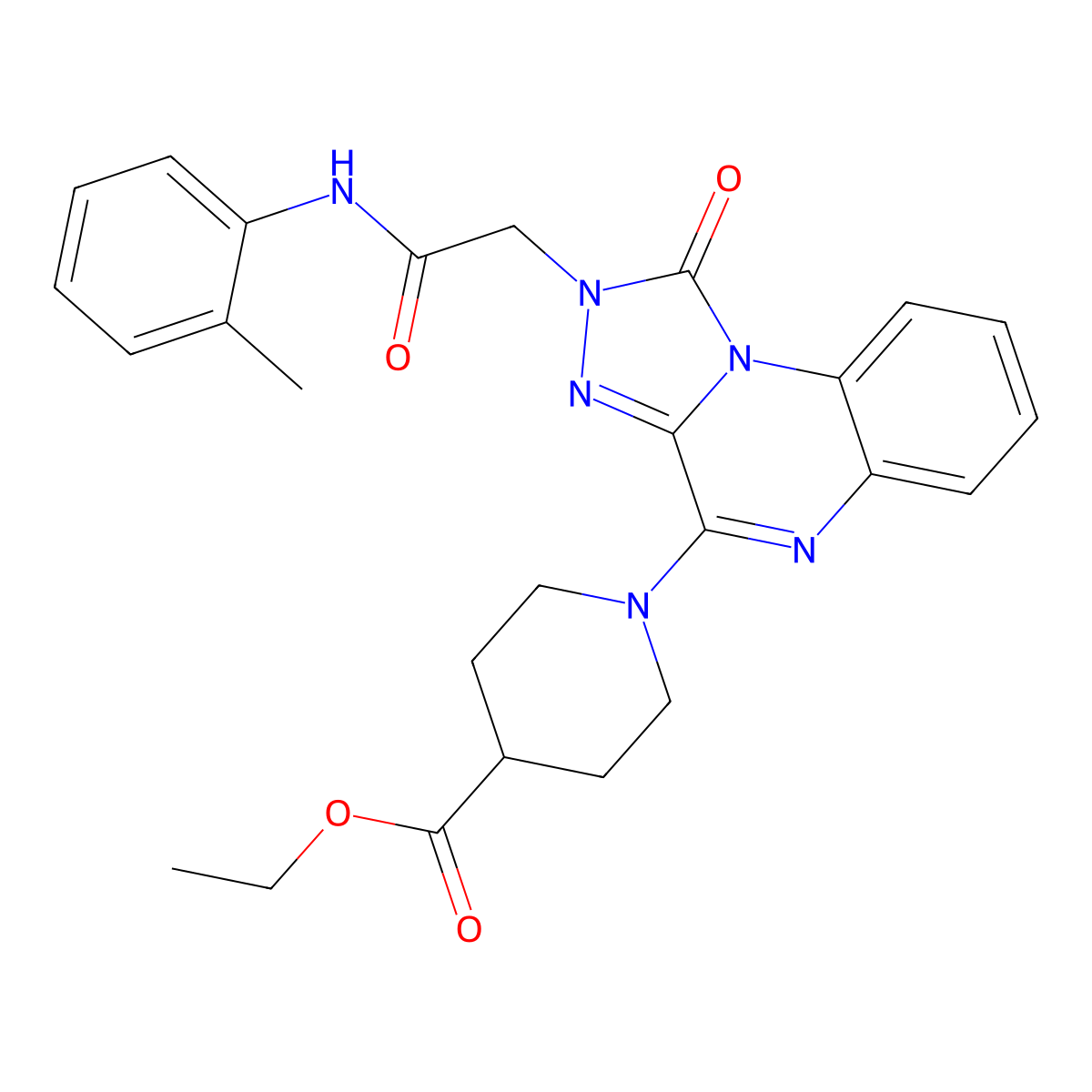 ethyl 1-(2-{[(2-methylphenyl)carbamoyl]methyl}-1-oxo-1H,2H-[1,2,4]triazolo[4,3-a]quinoxalin-4-yl)piperidine-4-carboxylate molecular structure, CAS 1189459-64-0