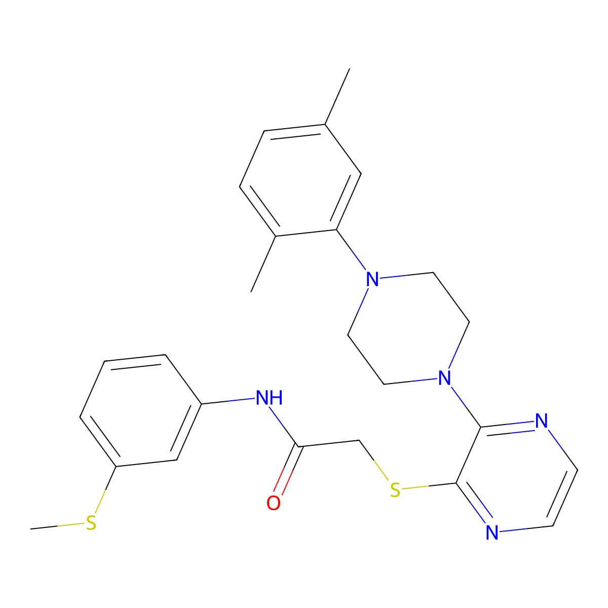 2-({3-[4-(2,5-dimethylphenyl)piperazin-1-yl]pyrazin-2-yl}sulfanyl)-N-[3-(methylsulfanyl)phenyl]acetamide molecular structure, CAS 1189459-80-0