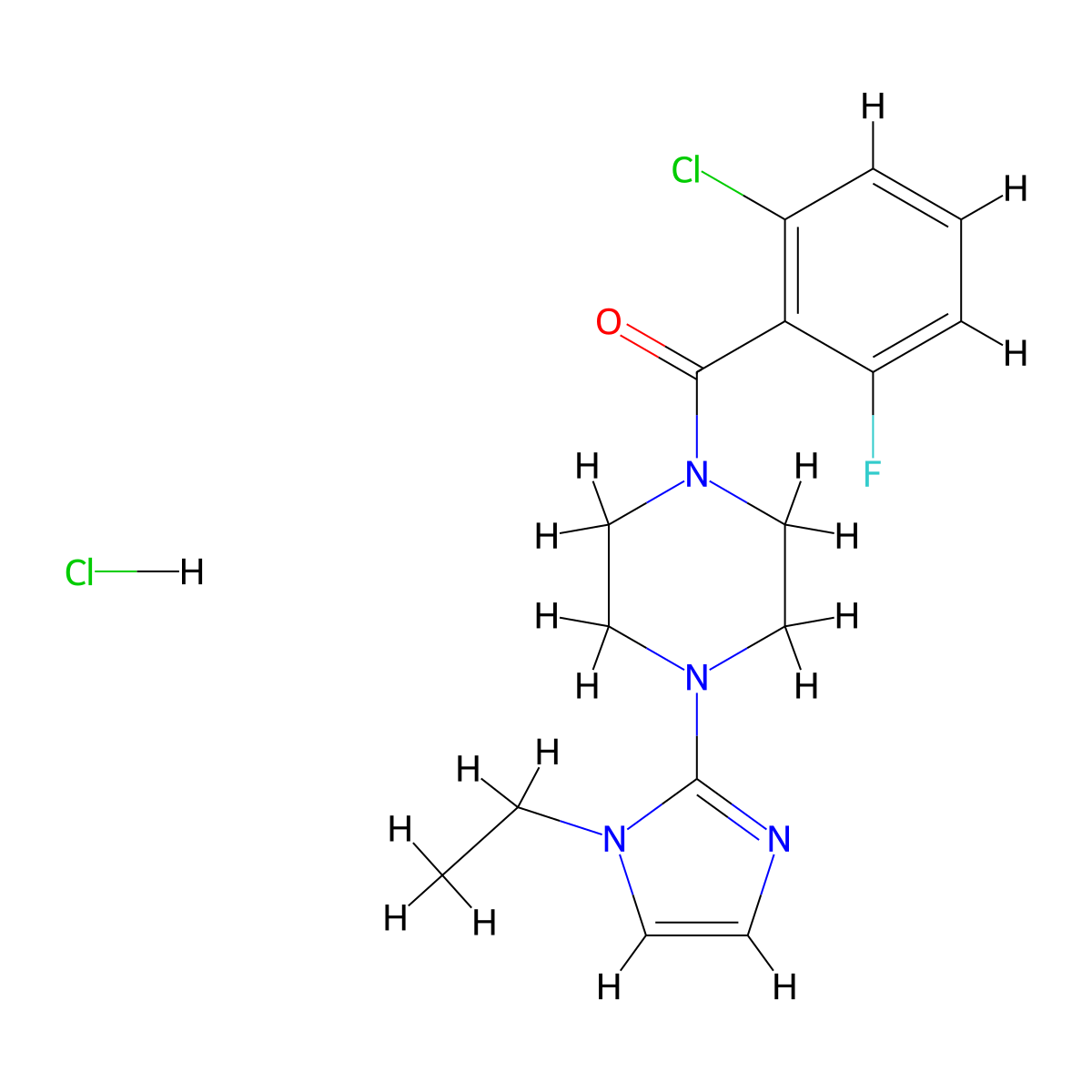 (2-chloro-6-fluorophenyl)(4-(1-ethyl-1H-imidazol-2-yl)piperazin-1-yl)methanone hydrochloride molecular structure, CAS 1189459-88-8