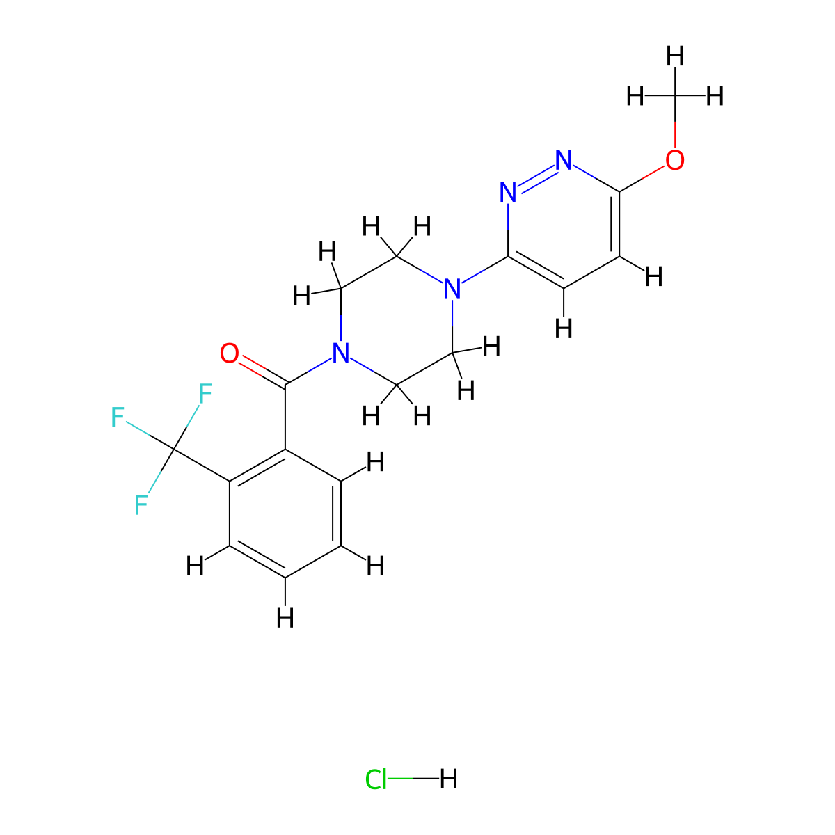 (4-(6-Methoxypyridazin-3-yl)piperazin-1-yl)(2-(trifluoromethyl)phenyl)methanone hydrochloride molecular structure, CAS 1189460-01-2