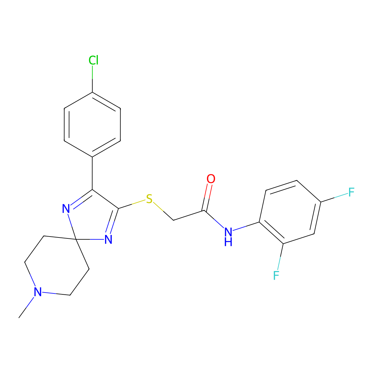 2-{[3-(4-Chlorophenyl)-8-methyl-1,4,8-triazaspiro[4.5]deca-1,3-dien-2-YL]sulfanyl}-N-(2,4-difluorophenyl)acetamide molecular structure, CAS 1189462-61-0
