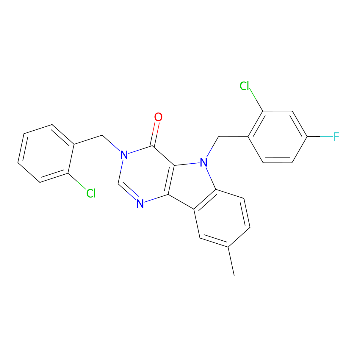 5-(2-chloro-4-fluorobenzyl)-3-(2-chlorobenzyl)-8-methyl-3H-pyrimido[5,4-b]indol-4(5H)-one molecular structure, CAS 1189462-91-6