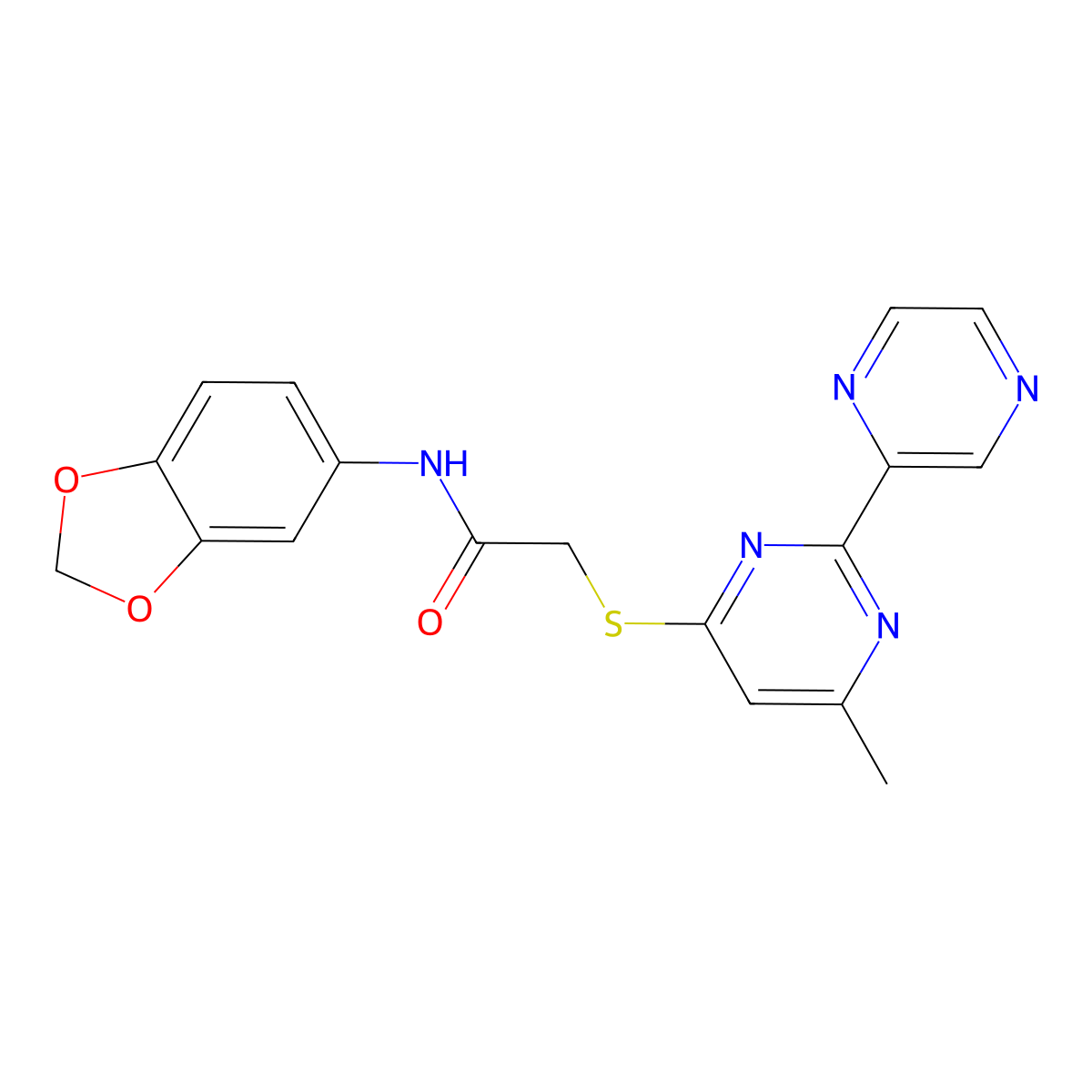 N-(2H-1,3-benzodioxol-5-yl)-2-{[6-methyl-2-(pyrazin-2-yl)pyrimidin-4-yl]sulfanyl}acetamide molecular structure, CAS 1189463-06-6