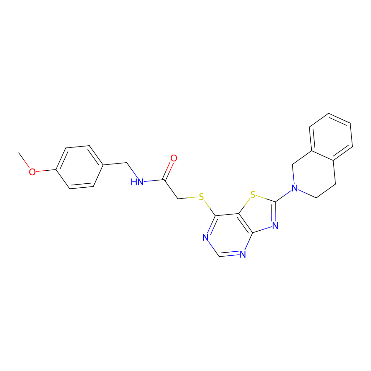 2-((2-(3,4-dihydroisoquinolin-2(1H)-yl)thiazolo[4,5-d]pyrimidin-7-yl)thio)-N-(4-methoxybenzyl)acetamide molecular structure, CAS 1189463-24-8
