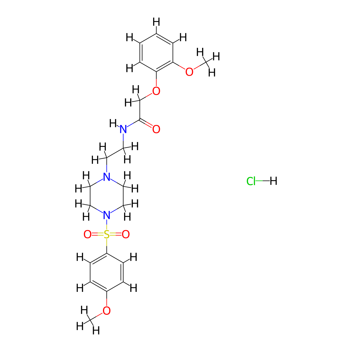 2-(2-methoxyphenoxy)-N-(2-(4-((4-methoxyphenyl)sulfonyl)piperazin-1-yl)ethyl)acetamide hydrochloride molecular structure, CAS 1189463-55-5