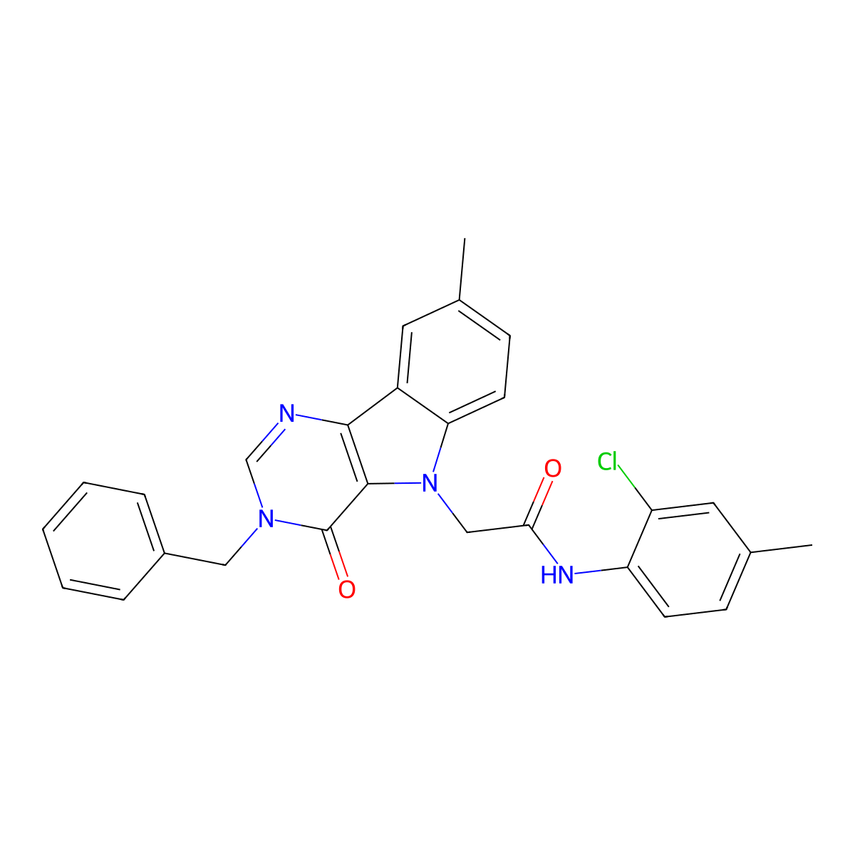 2-(3-benzyl-8-methyl-4-oxo-3H-pyrimido[5,4-b]indol-5(4H)-yl)-N-(2-chloro-4-methylphenyl)acetamide molecular structure, CAS 1189464-14-9
