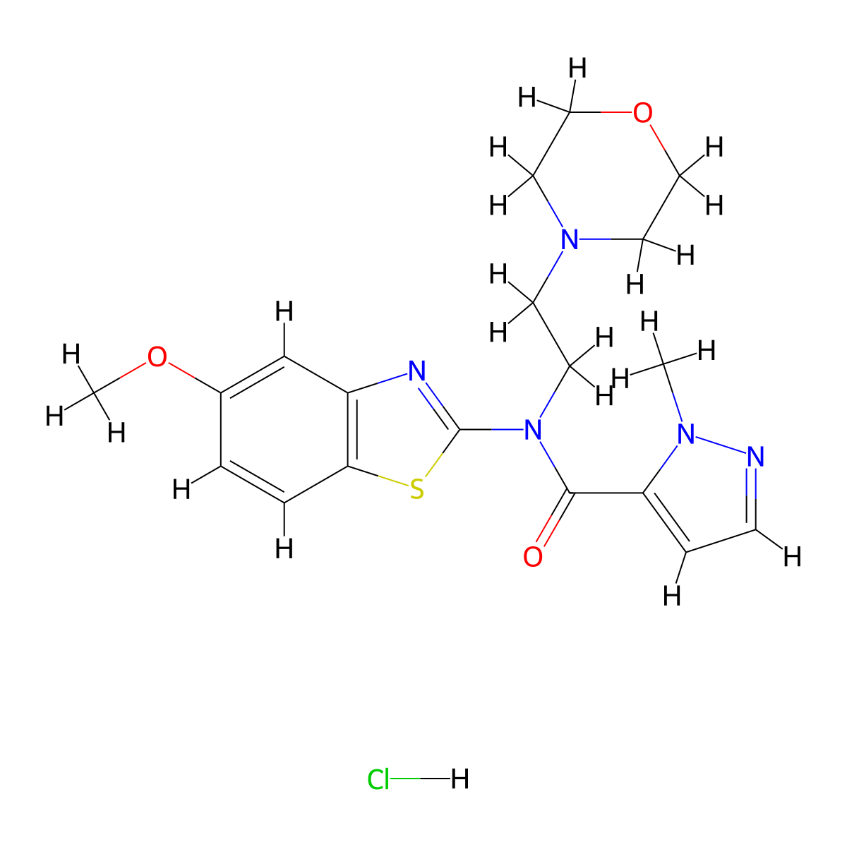 N-(5-methoxybenzo[d]thiazol-2-yl)-1-methyl-N-(2-morpholinoethyl)-1H-pyrazole-5-carboxamide hydrochloride molecular structure, CAS 1189464-24-1