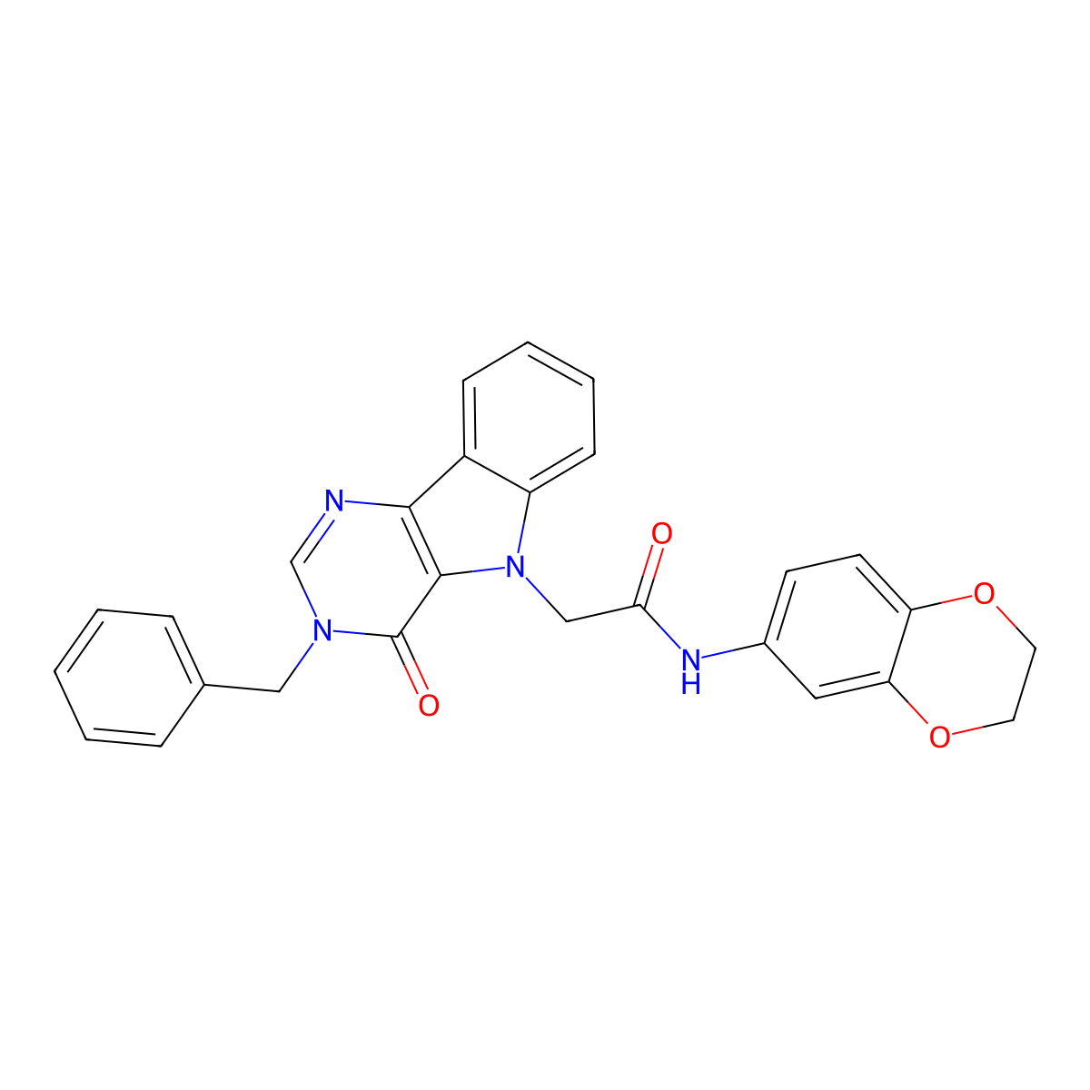 2-(3-benzyl-4-oxo-3,4-dihydro-5H-pyrimido[5,4-b]indol-5-yl)-N-(2,3-dihydro-1,4-benzodioxin-6-yl)acetamide molecular structure, CAS 1189464-35-4