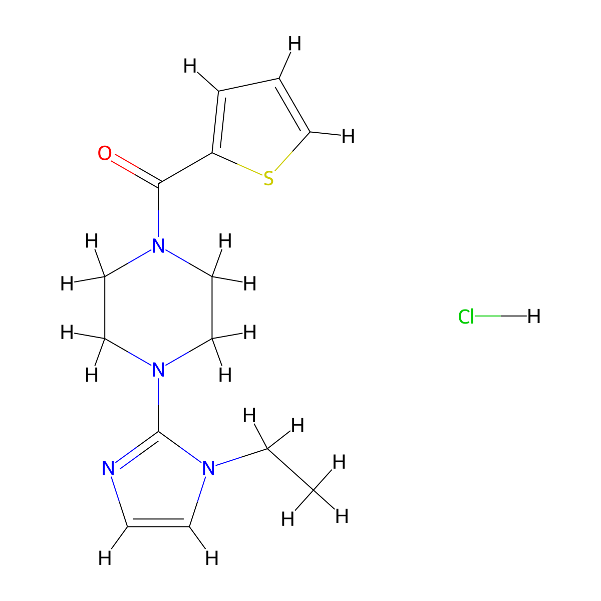 (4-(1-ethyl-1H-imidazol-2-yl)piperazin-1-yl)(thiophen-2-yl)methanone hydrochloride molecular structure, CAS 1189464-61-6