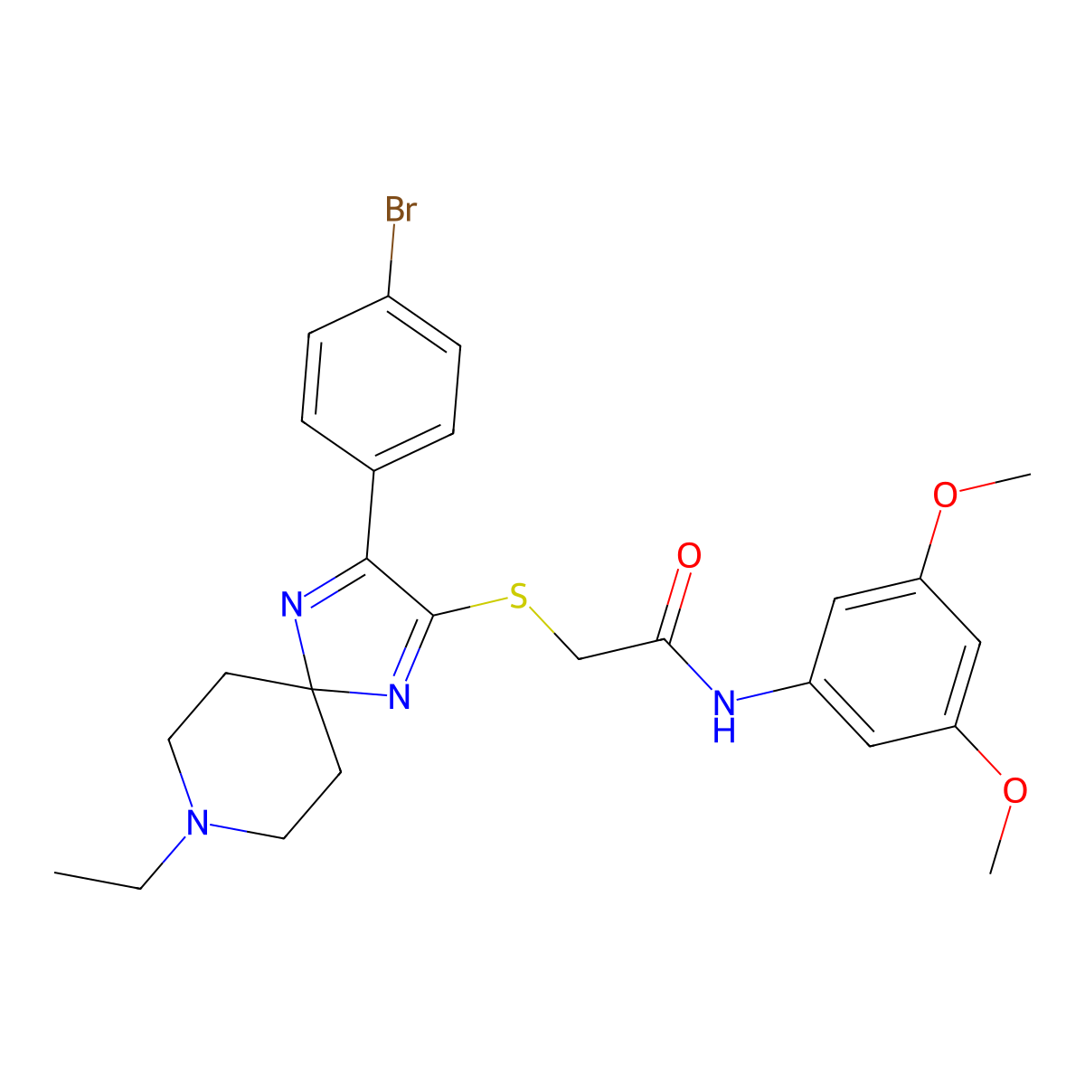 2-{[3-(4-bromophenyl)-8-ethyl-1,4,8-triazaspiro[4.5]deca-1,3-dien-2-yl]sulfanyl}-N-(3,5-dimethoxyphenyl)acetamide molecular structure, CAS 1189465-05-1