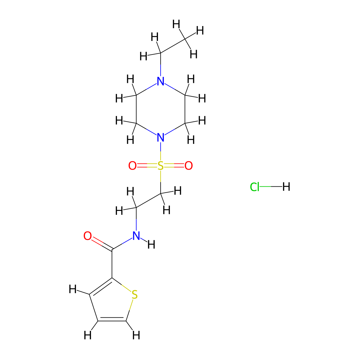 N-(2-((4-ethylpiperazin-1-yl)sulfonyl)ethyl)thiophene-2-carboxamide hydrochloride molecular structure, CAS 1189465-25-5