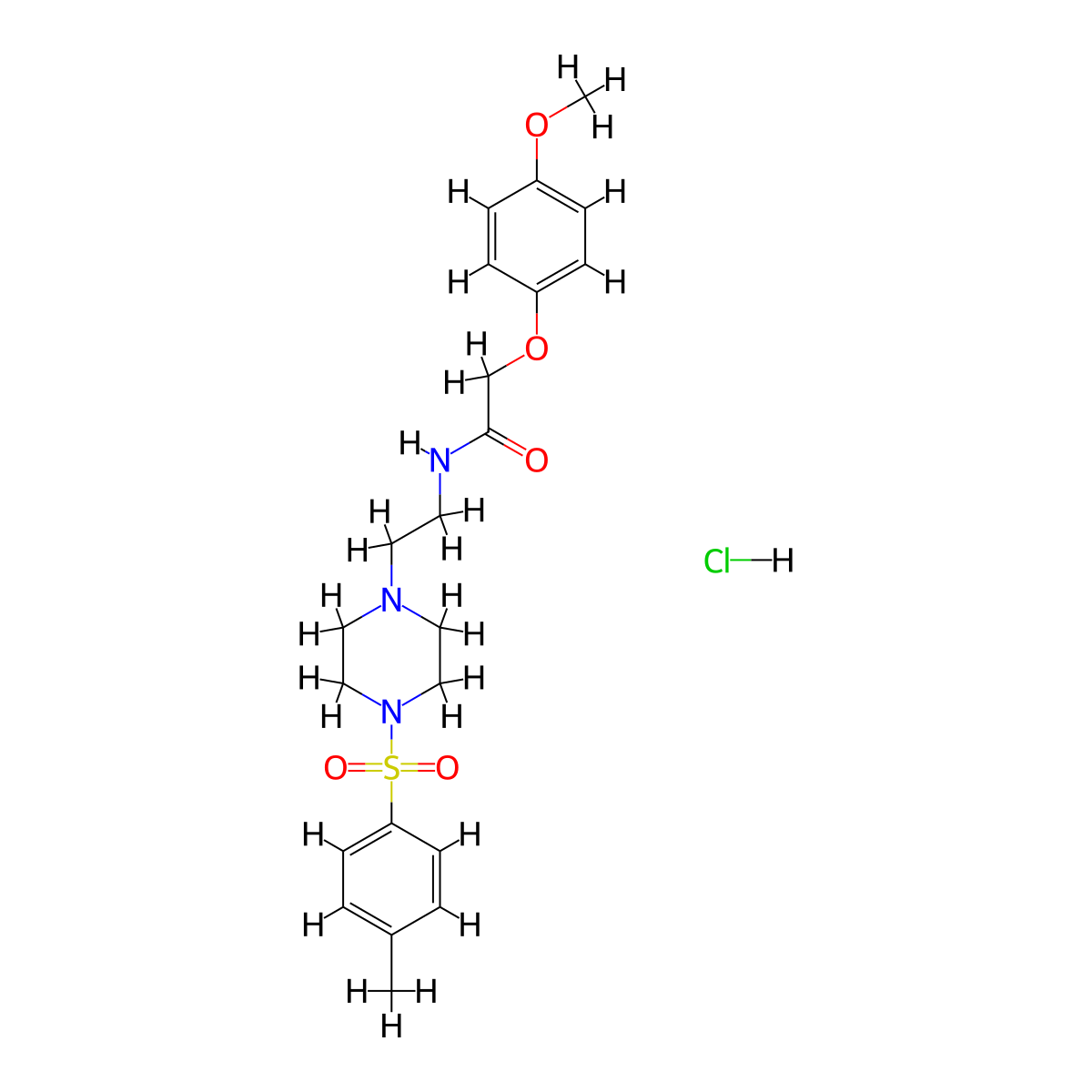 2-(4-methoxyphenoxy)-N-(2-(4-tosylpiperazin-1-yl)ethyl)acetamide hydrochloride molecular structure, CAS 1189465-32-4