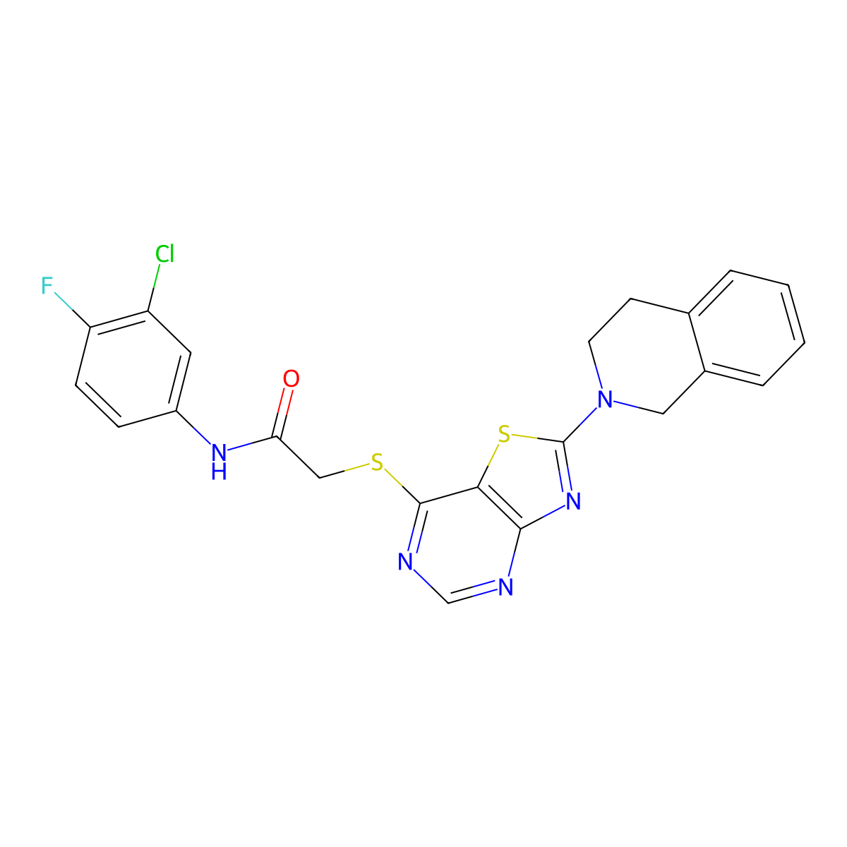 N-(3-chloro-4-fluorophenyl)-2-{[2-(1,2,3,4-tetrahydroisoquinolin-2-yl)-[1,3]thiazolo[4,5-d]pyrimidin-7-yl]sulfanyl}acetamide molecular structure, CAS 1189466-04-3