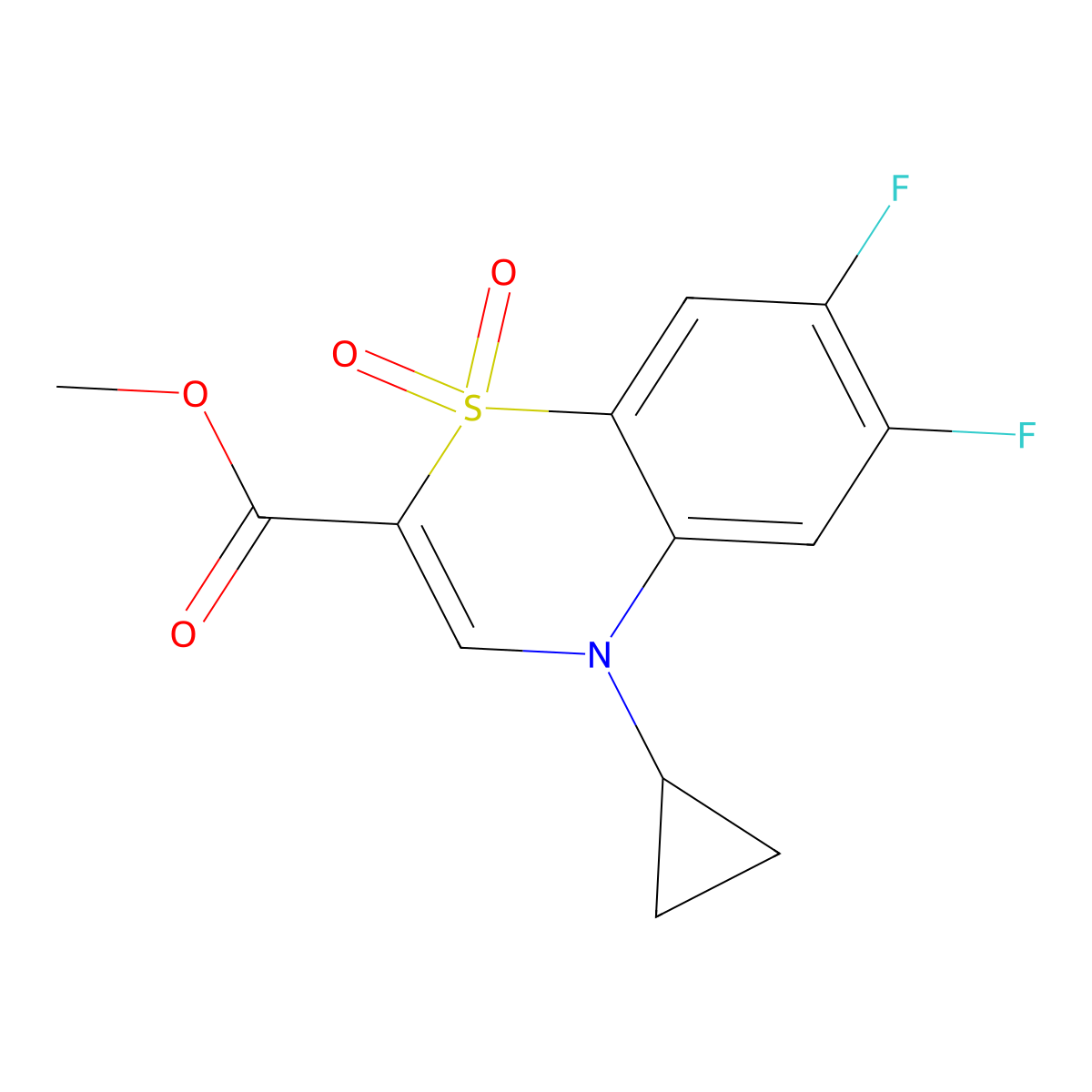 methyl 4-cyclopropyl-6,7-difluoro-4H-1,4-benzothiazine-2-carboxylate 1,1-dioxide molecular structure, CAS 1189466-26-9