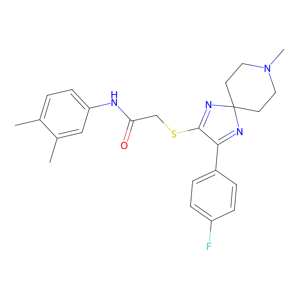 N-(3,4-Dimethylphenyl)-2-{[3-(4-fluorophenyl)-8-methyl-1,4,8-triazaspiro[4.5]deca-1,3-dien-2-YL]sulfanyl}acetamide molecular structure, CAS 1189466-38-3