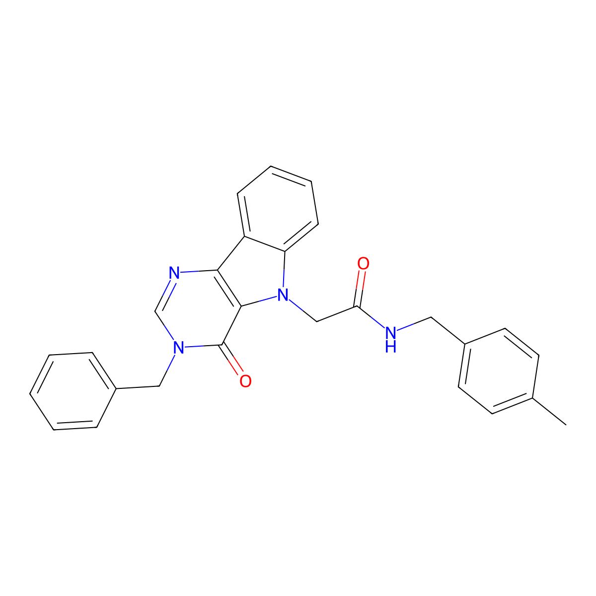 2-(3-benzyl-4-oxo-3H-pyrimido[5,4-b]indol-5(4H)-yl)-N-(4-methylbenzyl)acetamide molecular structure, CAS 1189466-43-0