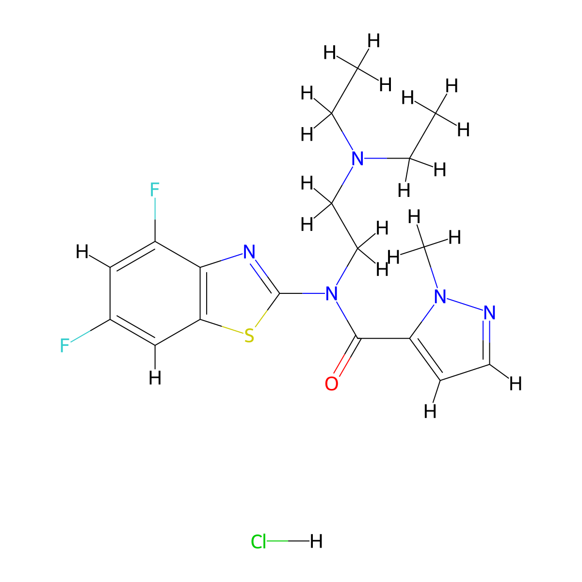 N-(2-(diethylamino)ethyl)-N-(4,6-difluorobenzo[d]thiazol-2-yl)-1-methyl-1H-pyrazole-5-carboxamide hydrochloride molecular structure, CAS 1189467-84-2